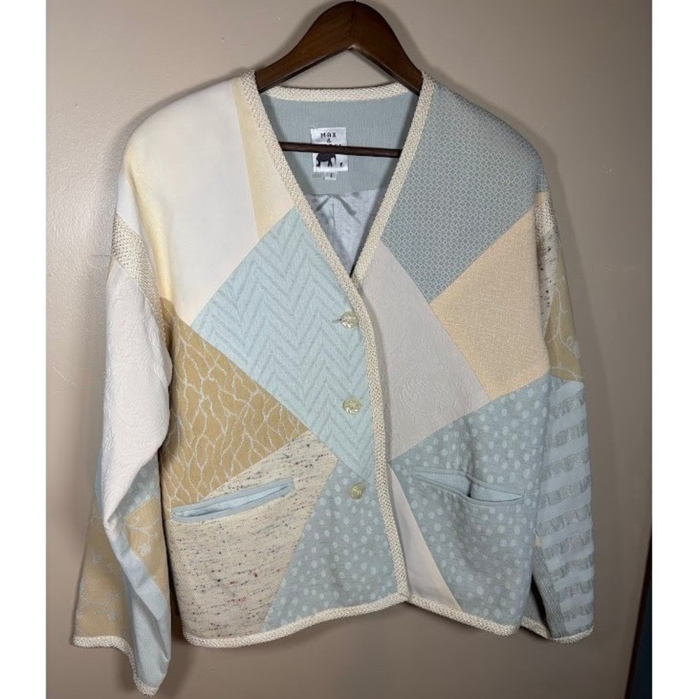Max & Mabel Vintage Patchwork Jacket Pastel Multi Textured Art to Wear Size 1